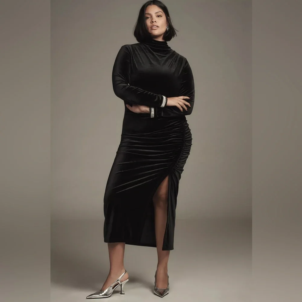 Anthropologie The Maya Ruched Cowl-Neck Dress: Velvet Long-Sleeve Edition - Picture 2 of 16